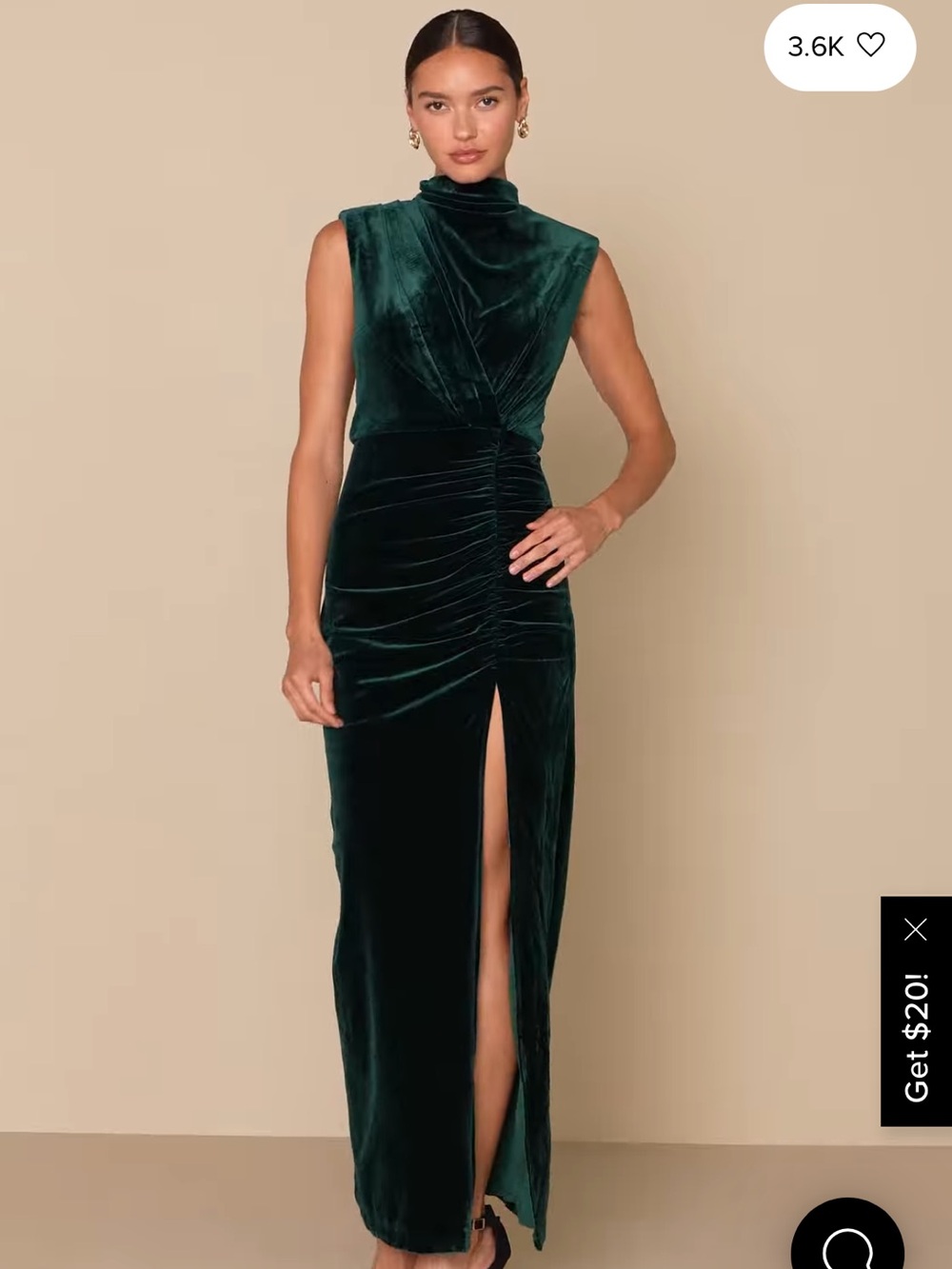 Lulus Emerald Ruched Velvet Mock Neck Maxi Dress